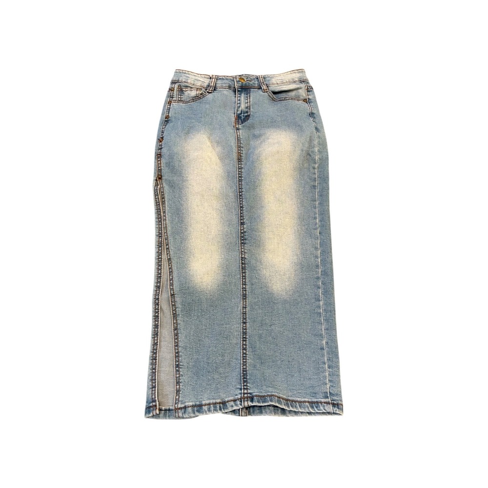 Womens Blue Denim Maxi Skirt With High Slit‎ Size 26 Y2K Style